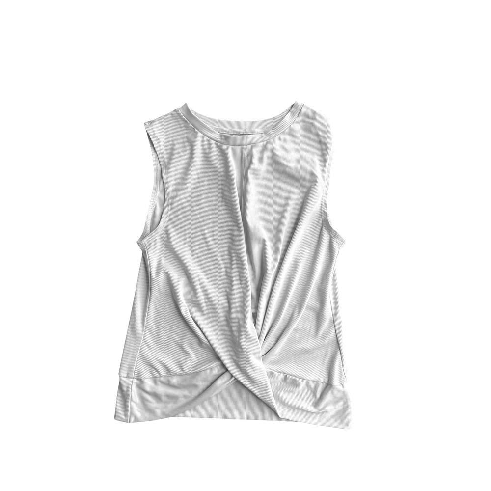 Apana Yoga Tank Womens White Grey Ribbed Twist Front Sleeveless Activewear Small